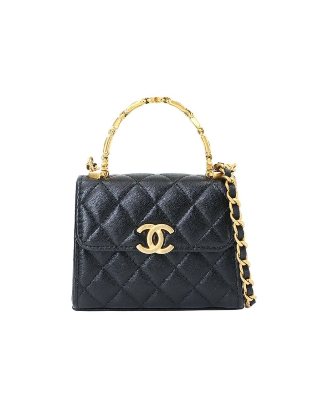 Chanel Quilted Chain Clutch 2-Way Lambskin Black